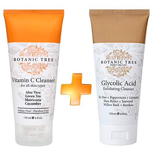 Botanic Tree Double Face Wash Kit for Oily, Dry, Sensitive Skin - Natural Exfoliating Scrub Set for Women, Men - Glycoli