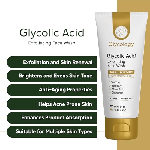 Glycolic Acid Face Wash 6oz for Sensitive, Oily & Acne Prone Skin - Exfoliating Cleanser with 10% Glycolic Acid & Salicy