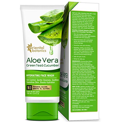 Aloe Vera, Green Tea & Cucumber Hydrating No Sulphate Face Wash - Suitable for All Skin Types, Daily Use - 100ml  
Aloe